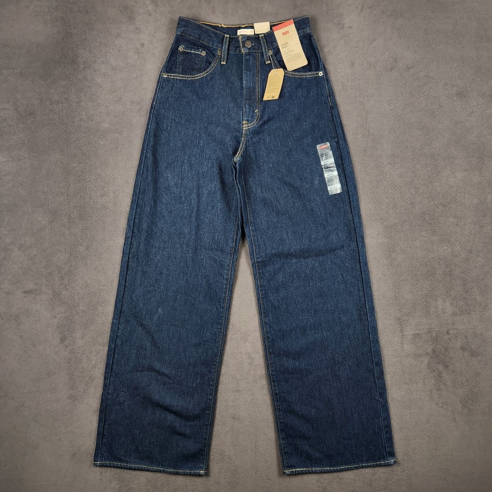 Levis Cinch Baggy Jeans Womens 24 Dark Wash Blue High Rise Wide Leg 26x32 NEW